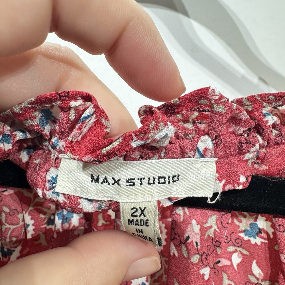 Max Studio Womens 2X Dainty Floral Popover Top Red Multi Office Cottage Feminine - Picture 5 of 9